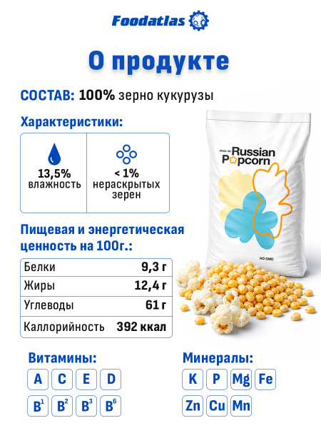 Зерна кукурузы лопающейся, сорт "Premium Popcorn", (25 кг)